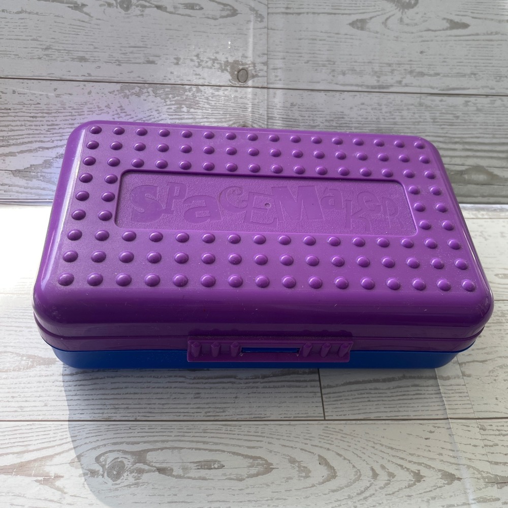 Vintage‎ SpaceMaker Pencil Box Purple Blue 90s Retro School Supply Newell 1996
